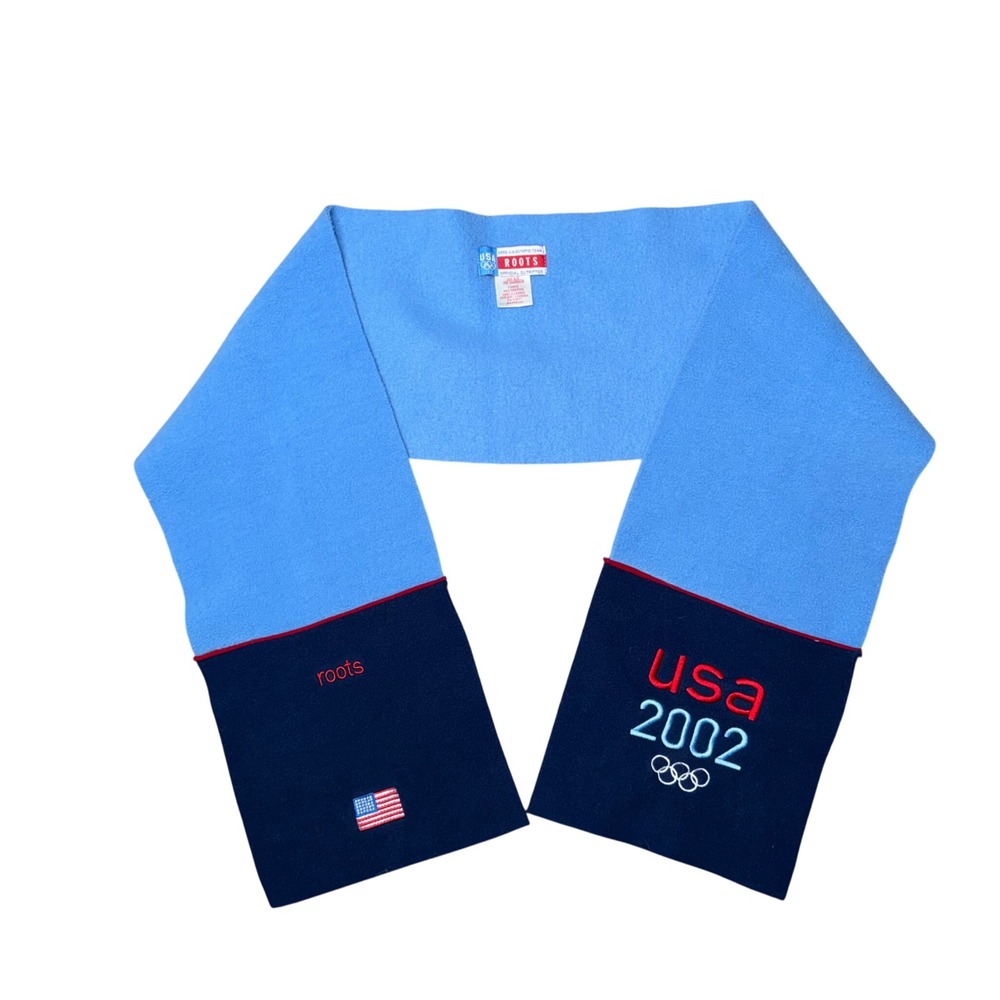 Roots Scarf Unisex OS Blue Good 2002 USA Olympic Team Fleece Embroidered Vintage